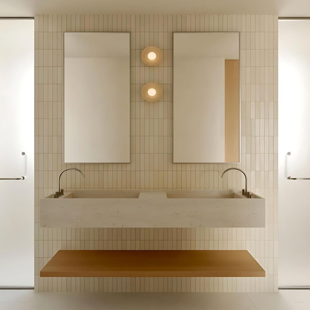 60IN Double Sink Bathroom Vanity - Simple Bathroom Vanity with Smart Defogging Mirror, One-Touch Defog & Lighting, Sink Cabinet with Open Shelving, Complete Accessories, Off-White