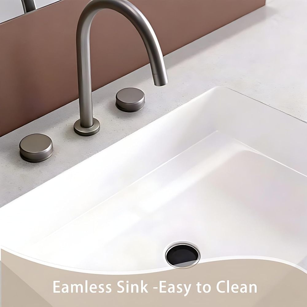 60IN Bathroom Vanity with Sink - Bathroom Vanity with Smart Defog Mirror, One-Touch Defog & Lighting, Solid Wood Sink Cabinet with Multiple Storage Areas,Curved Design, Khaki