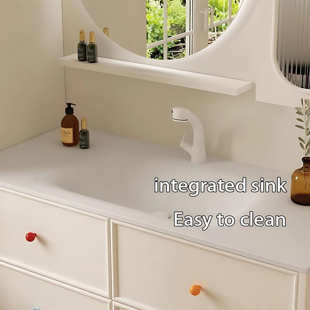 72IN Bathroom Vanity with Sink - Bathroom Vanity Set with Anti-Fog Mirror, Wood Waterproof Sink Cabinet, 4 Drawers, Wall-Mounted, Complete Accessorie, Fully Assembled, White