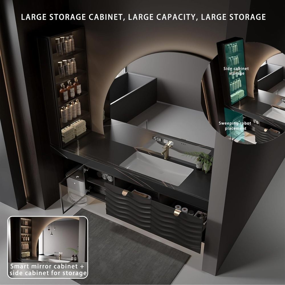 72IN Modern Bathroom Vanity with Sink - Wall-Mounted Solid Wood Vanity Cabinet, Smart Defogging Mirror & 2 Drawers, Stylish Storage for Bathroom Organization