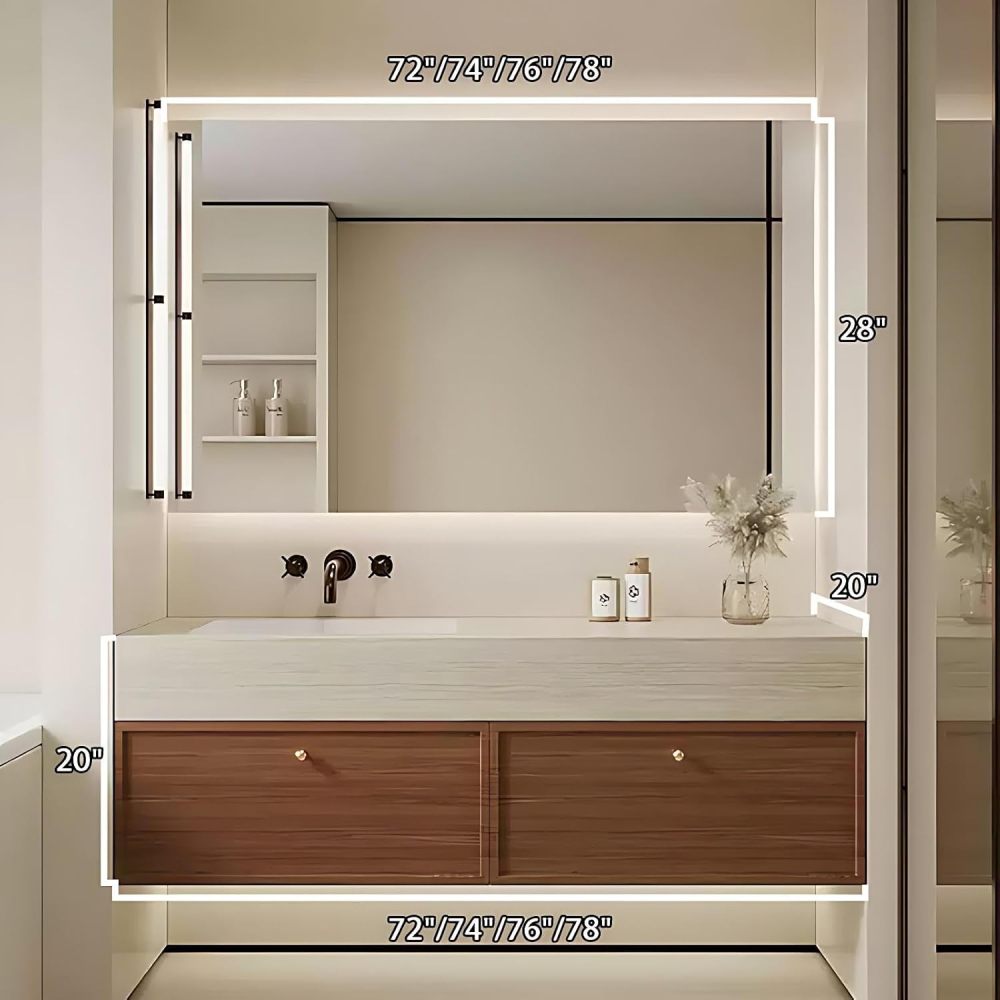 72IN Bathroom Vanity with Sink - Wall-Mounted Bathroom with Anti-Fog Mirror, Seamless Basin, 2 Storage Drawers, Waterproof Coating, Complete Accessories, Fully Assembled, Grey