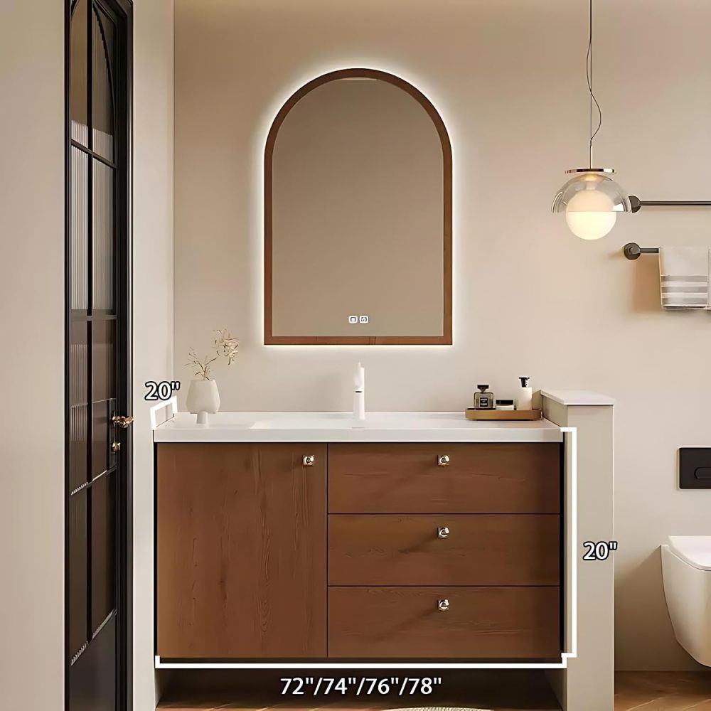 72IN Bathroom Vanity with Sink - Bathroom Vanity with Smart Defogging Mirror, Solid Wood Sink Cabinet with 3 Drawers, Wall-Mounted, Complete Accessories, Fully Assembled, B