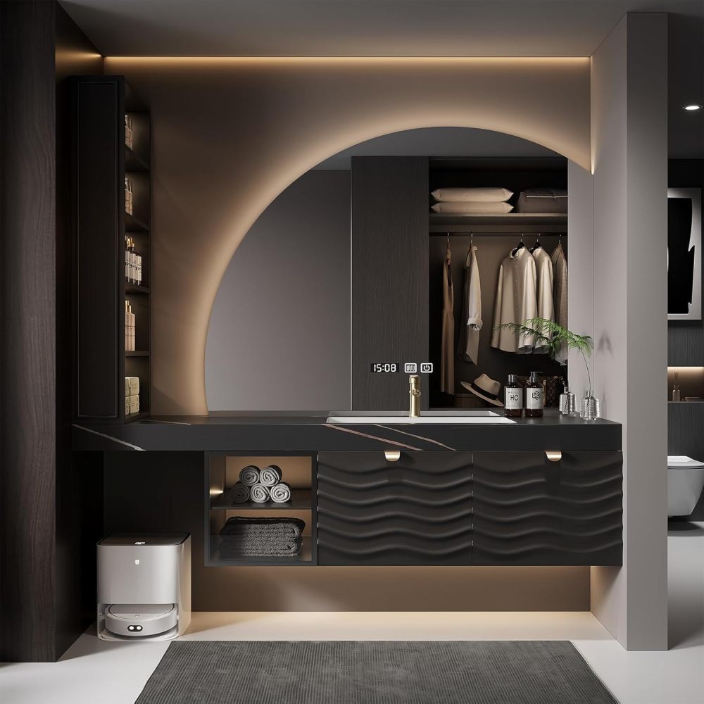 72IN Modern Bathroom Vanity with Sink - Wall-Mounted Solid Wood Vanity Cabinet, Smart Defogging Mirror & 2 Drawers, Stylish Storage for Bathroom Organization