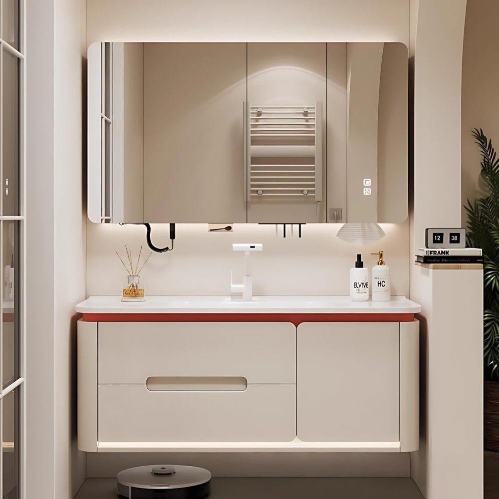 72IN Bathroom Vanity with Sink - Solid Wood Bathroom Vanity with Anti-Fog Mirror & Storage, Wall-Mounted Single Sink Cabinet, Fully Assembled