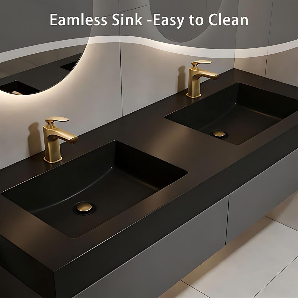 60IN Double Sink Bathroom Vanity - Floating Bathroom Vanity with 2 Smart Defogger Mirror & 2 Drawers, One-Touch Defog & Lighting, Modern Sink Cabinet, Khaki - Mirror
