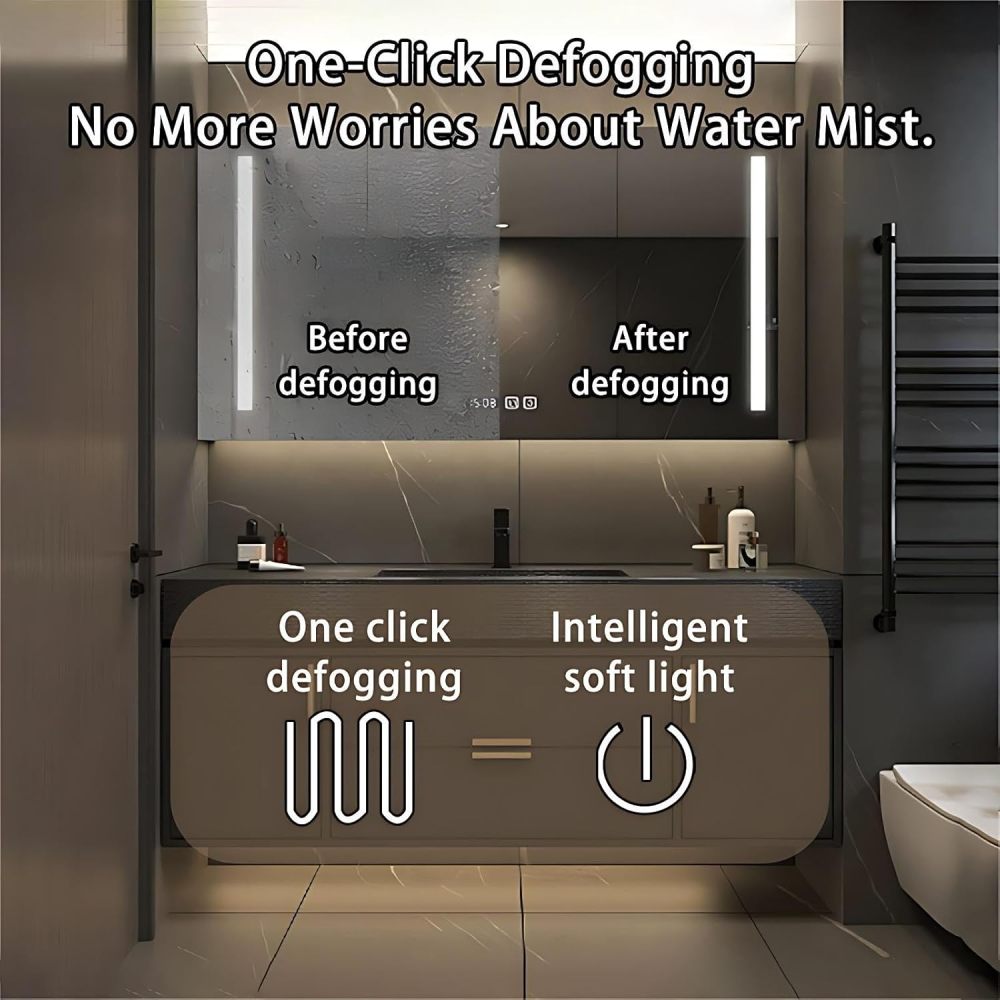 60IN Bathroom Vanity with Sink - Luxury Bathroom Vanity with Anti-Fog Mirror Cabinet, One-Touch Defog & Lighting, Sink Cabinet with Drawers & Doors, No Assembly Required, Black