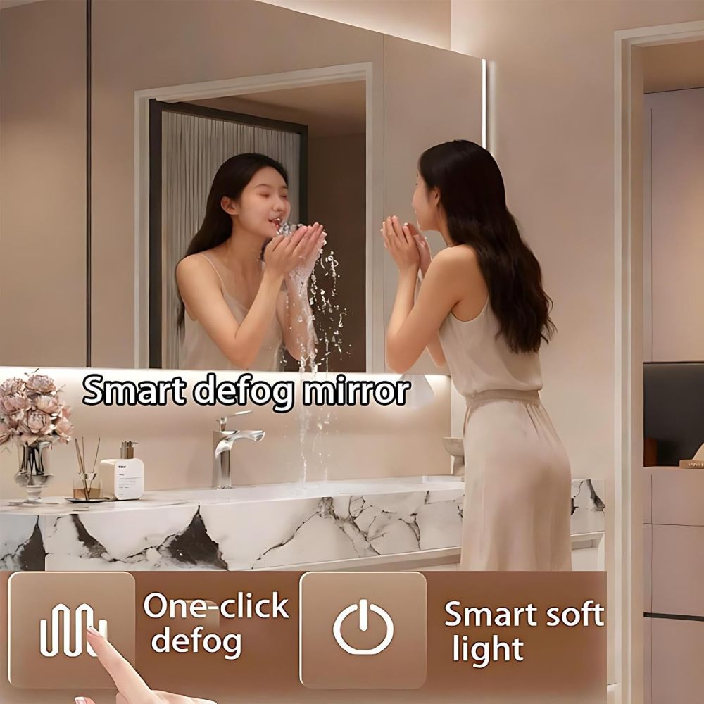 72IN Bathroom Vanity with Sink - 3 Drawers Solid Wood Bathroom Vanity Cabinet, Smart LED Defrost Mirror & Seamless Basin, Waterproof Finish, Complete Accessories, Fully Assembled, White