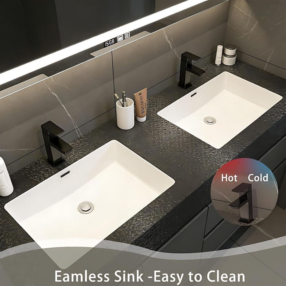 60IN Double Sink Bathroom Vanity - Luxury Bathroom Vanity with Anti-Fog Mirror Cabinet, One-Touch Defog & Lighting, Floating Sink Cabinet with 2 Drawers & 2 Doors, Black