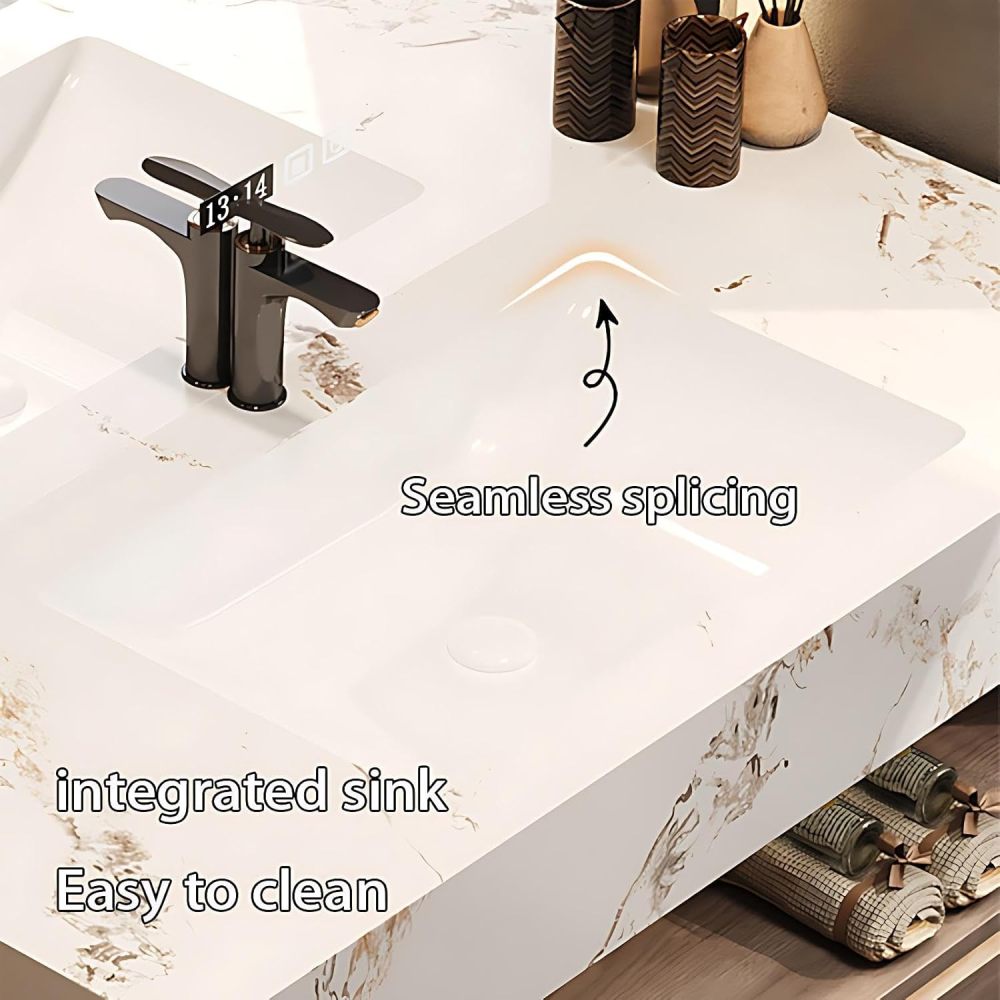 72IN Bathroom Vanity with Sink - Bathroom Vanity Set with Anti-Fog LED Mirror, Solid Wood Sink Cabinet, Seamless Basin, Waterproof Finish, Fully Assembled, Complete Accessories, A
