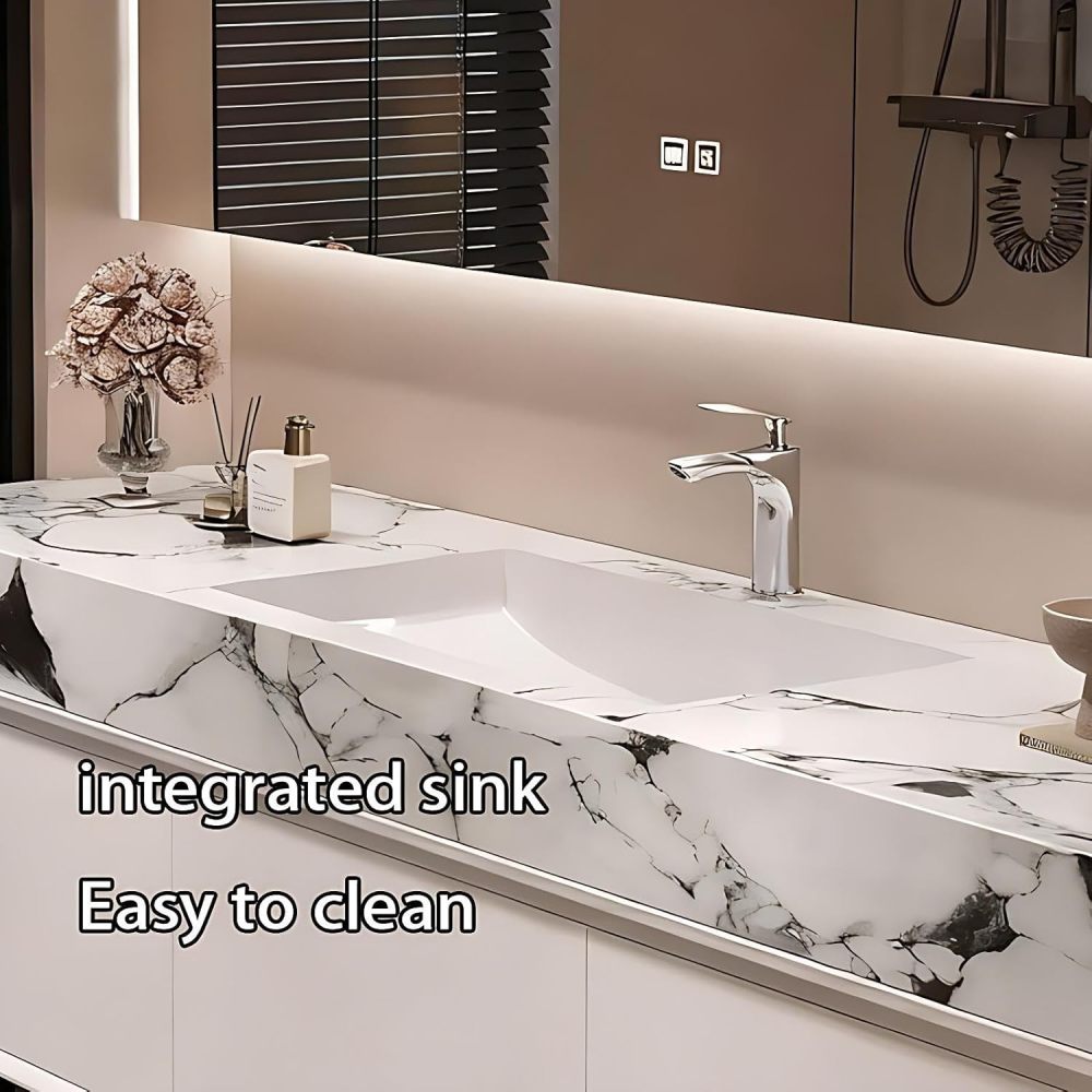 72IN Bathroom Vanity with Sink - 3 Drawers Solid Wood Bathroom Vanity Cabinet, Smart LED Defrost Mirror & Seamless Basin, Waterproof Finish, Complete Accessories, Fully Assembled, White