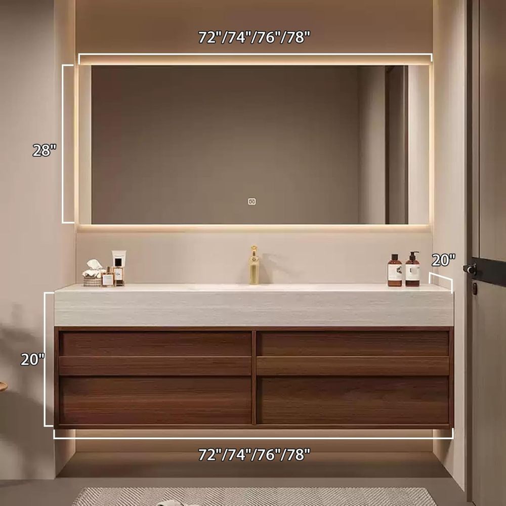 72IN Bathroom Vanity with Sink - Wall Mounted Bathroom Vanity, Anti-Fog Mirror & Seamless Basin Design, Solid Wood Waterproof, Complete Accessories, Fully Assembled, B