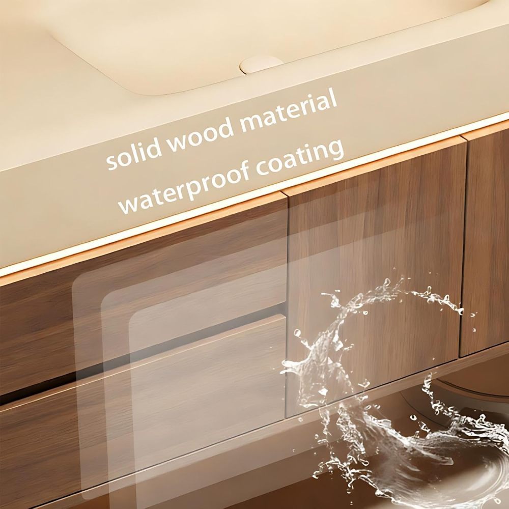 72IN Bathroom Vanity with Sink - Wall-Mounted Bathroom Vanity with Seamless Basin, Smart Anti-Fog LED Mirror, Waterproof Coating, Complete Accessories, Fully Assembled, Wood