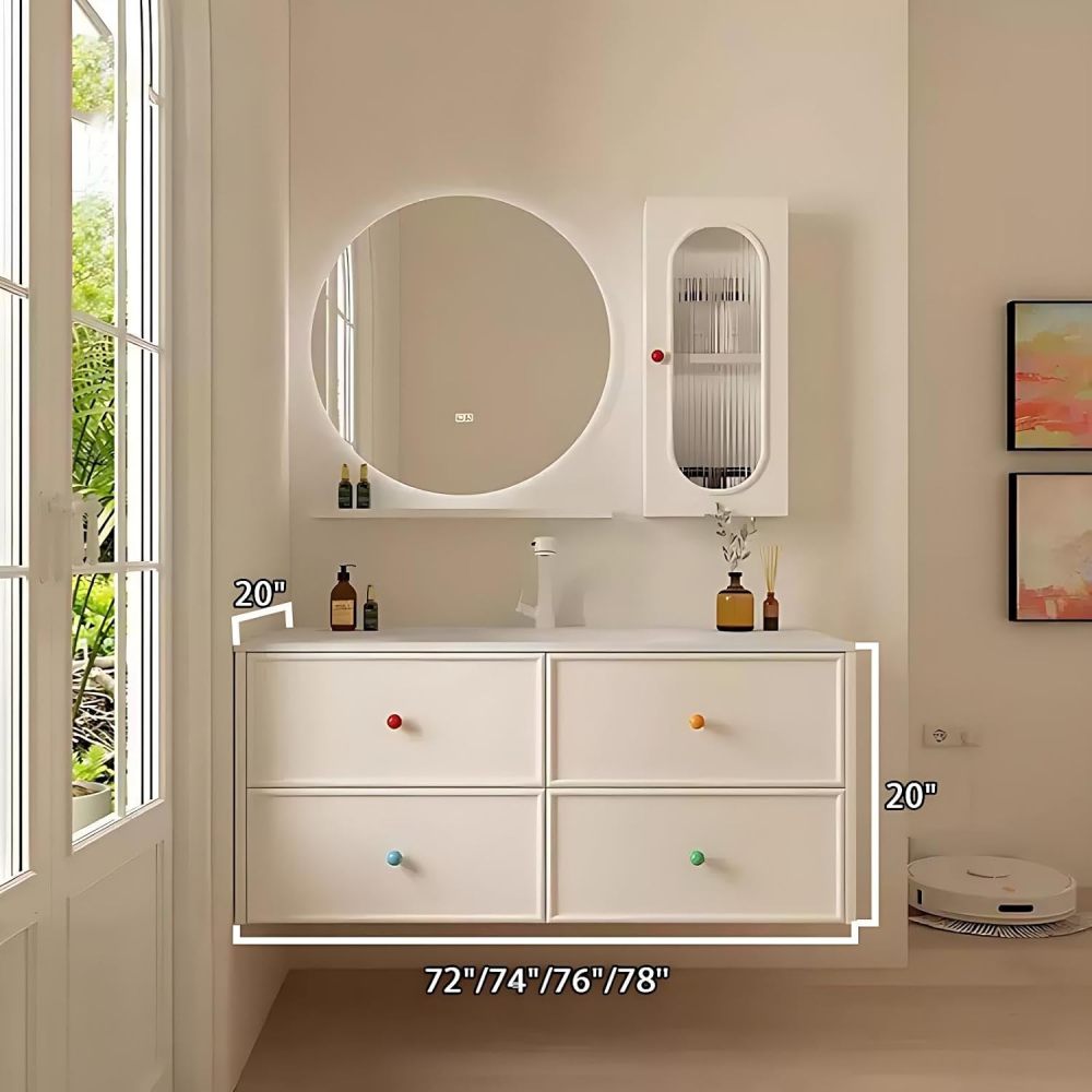 72IN Bathroom Vanity with Sink - Bathroom Vanity Set with Anti-Fog Mirror, Wood Waterproof Sink Cabinet, 4 Drawers, Wall-Mounted, Complete Accessorie, Fully Assembled, White