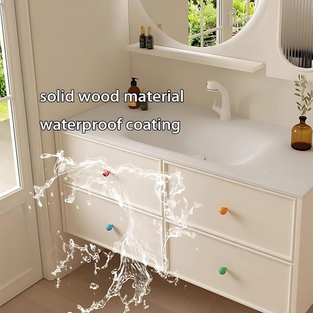 72IN Bathroom Vanity with Sink - Bathroom Vanity Set with Anti-Fog Mirror, Wood Waterproof Sink Cabinet, 4 Drawers, Wall-Mounted, Complete Accessorie, Fully Assembled, White