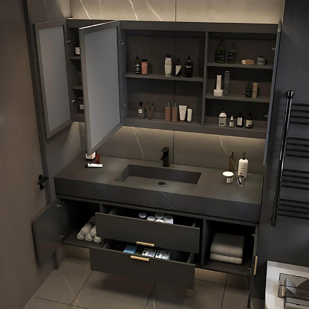 60IN Bathroom Vanity with Sink - Luxury Bathroom Vanity with Anti-Fog Mirror Cabinet, One-Touch Defog & Lighting, Sink Cabinet with Drawers & Doors, No Assembly Required, Black