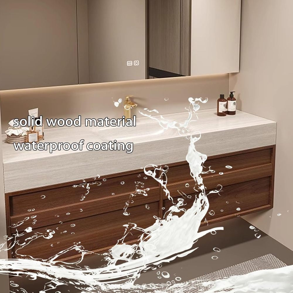 72IN Bathroom Vanity with Sink - Wall Mounted Bathroom Vanity, Anti-Fog Mirror & Seamless Basin Design, Solid Wood Waterproof, Complete Accessories, Fully Assembled, B