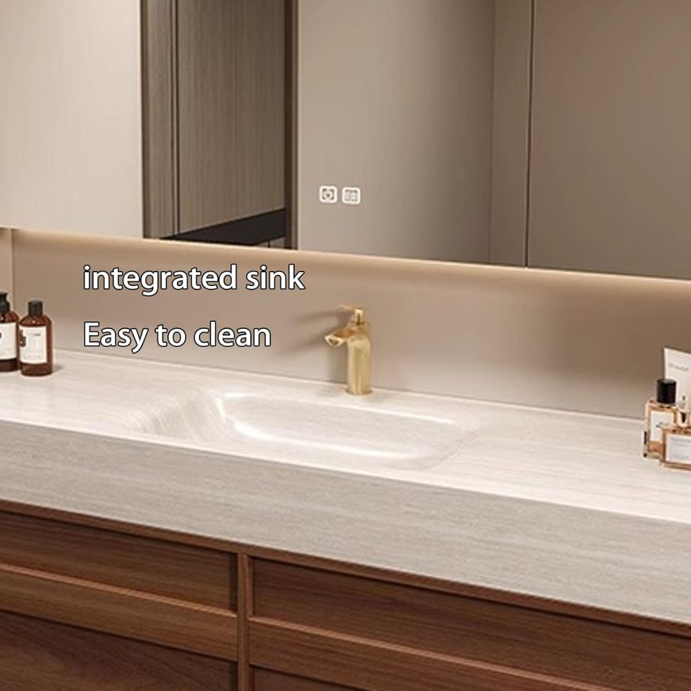 72IN Bathroom Vanity with Sink - Wall Mounted Bathroom Vanity, Anti-Fog Mirror & Seamless Basin Design, Solid Wood Waterproof, Complete Accessories, Fully Assembled, B