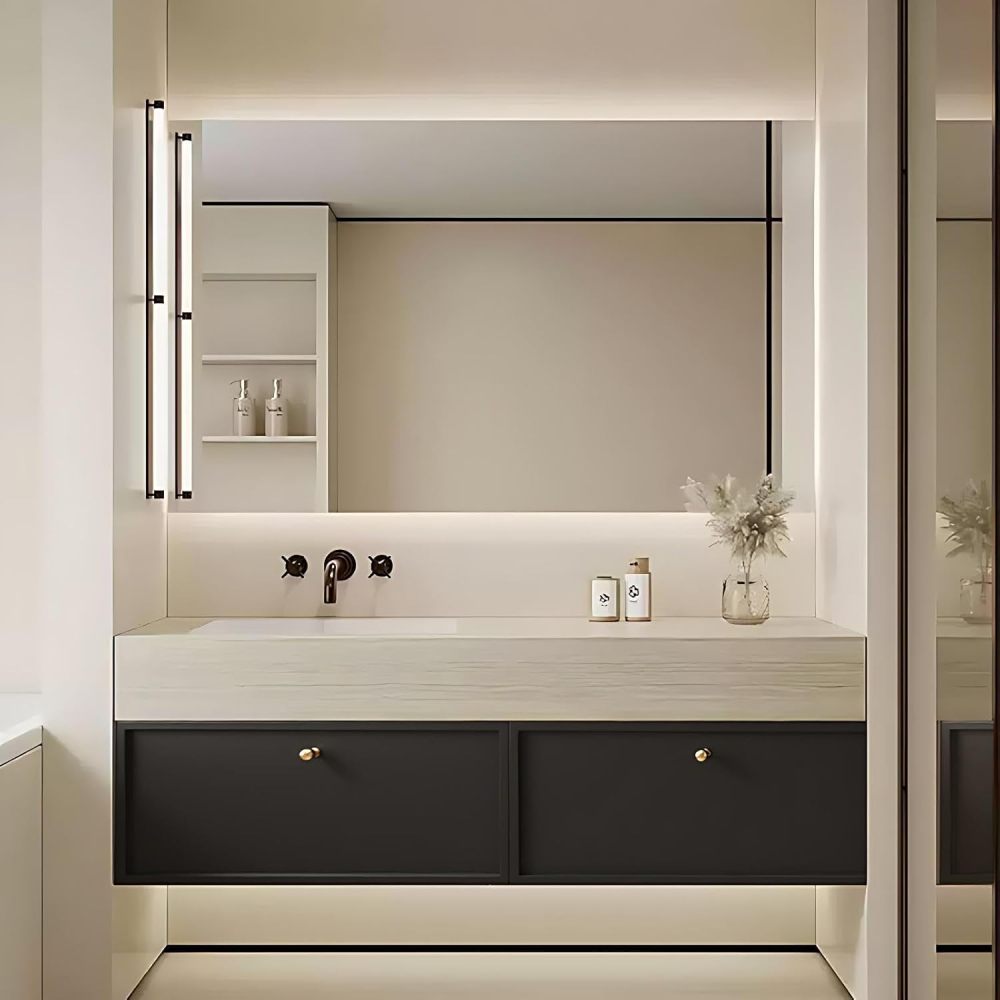 72IN Bathroom Vanity with Sink - Wall-Mounted Bathroom with Anti-Fog Mirror, Seamless Basin, 2 Storage Drawers, Waterproof Coating, Complete Accessories, Fully Assembled, Grey