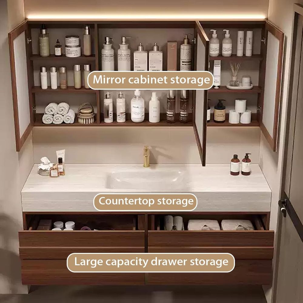 72IN Bathroom Vanity with Sink - Wall Mounted Bathroom Vanity, Anti-Fog Mirror & Seamless Basin Design, Solid Wood Waterproof, Complete Accessories, Fully Assembled, B