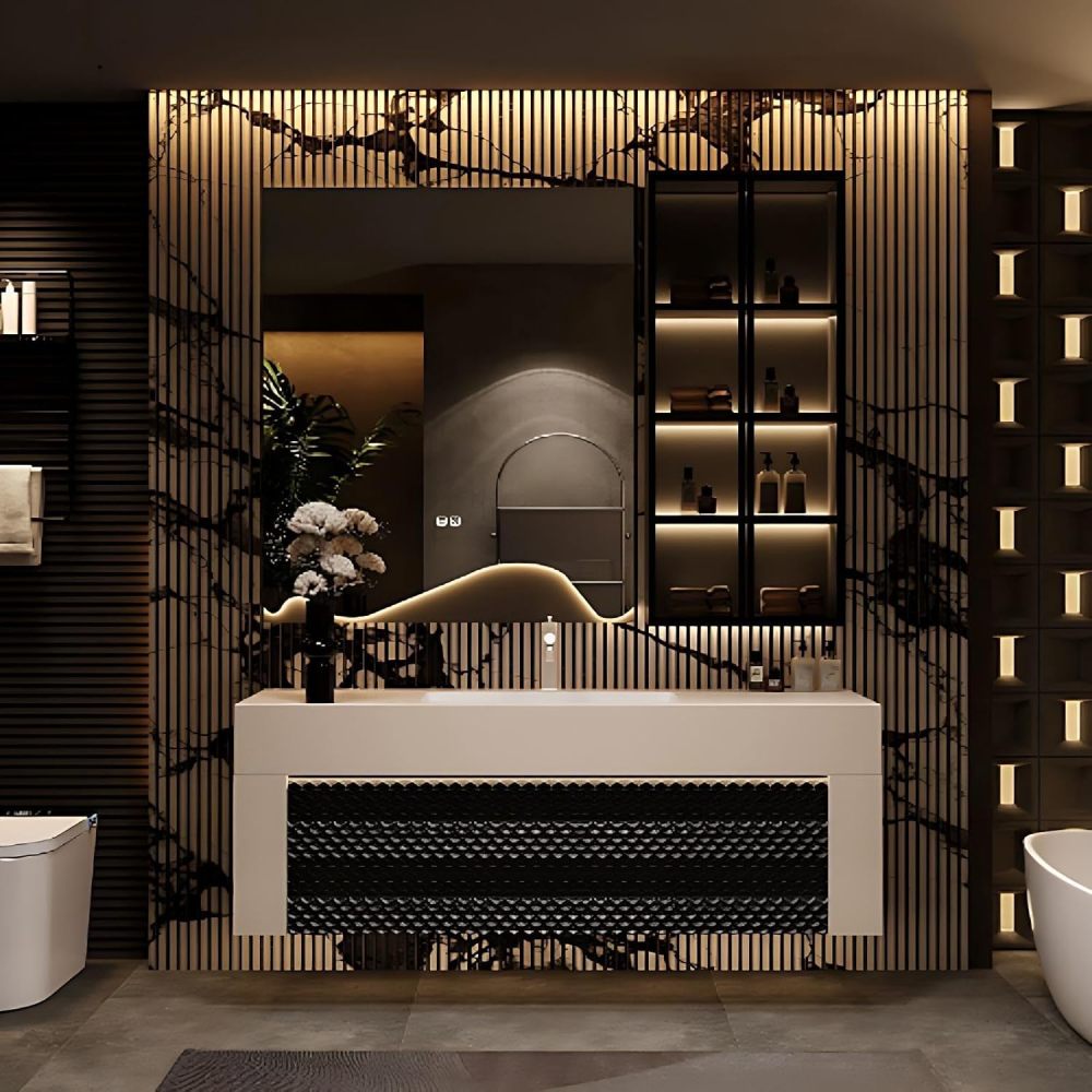 60IN Bathroom Vanity with Sink - Stylish Bathroom Vanity with Smart Defogging Mirror and Side Cabinet Storage, Sink Cabinet with 2 Drawers, Multi-Layer Solid Wood, No Assembly, White