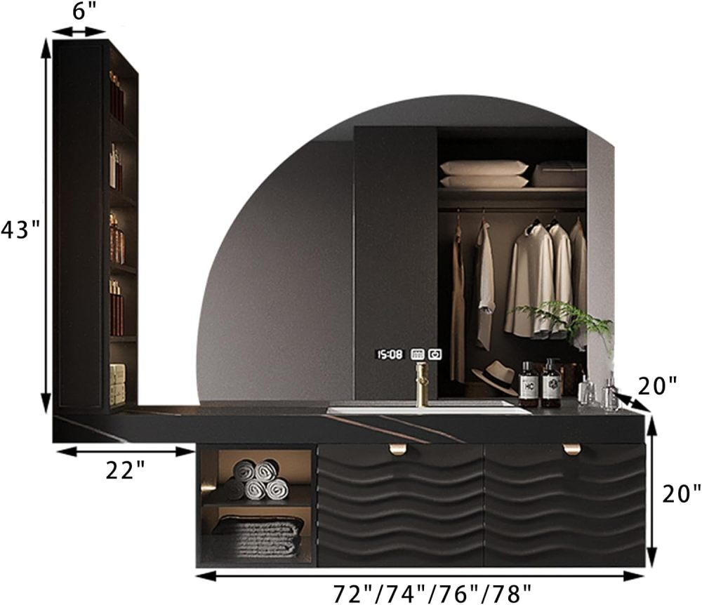 72IN Modern Bathroom Vanity with Sink - Wall-Mounted Solid Wood Vanity Cabinet, Smart Defogging Mirror & 2 Drawers, Stylish Storage for Bathroom Organization