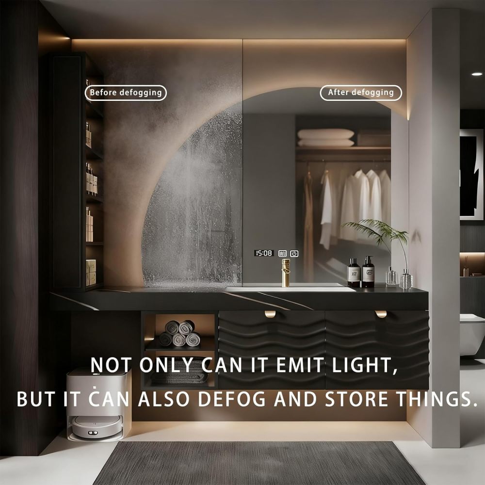 72IN Modern Bathroom Vanity with Sink - Wall-Mounted Solid Wood Vanity Cabinet, Smart Defogging Mirror & 2 Drawers, Stylish Storage for Bathroom Organization