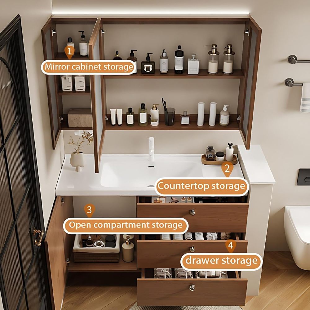 72IN Bathroom Vanity with Sink - Bathroom Vanity with Smart Defogging Mirror, Solid Wood Sink Cabinet with 3 Drawers, Wall-Mounted, Complete Accessories, Fully Assembled, B