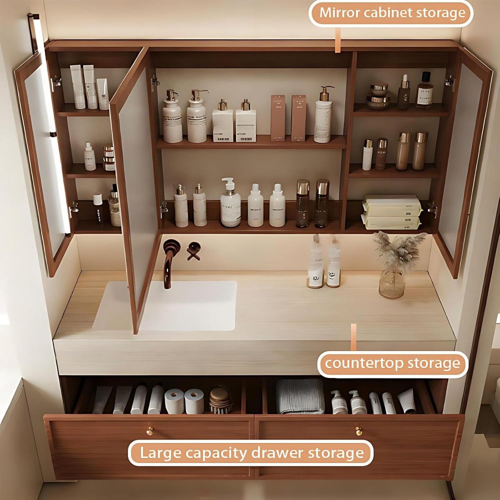 72IN Bathroom Vanity with Sink - Wall-Mounted Bathroom with Anti-Fog Mirror, Seamless Basin, 2 Storage Drawers, Waterproof Coating, Complete Accessories, Fully Assembled, Grey