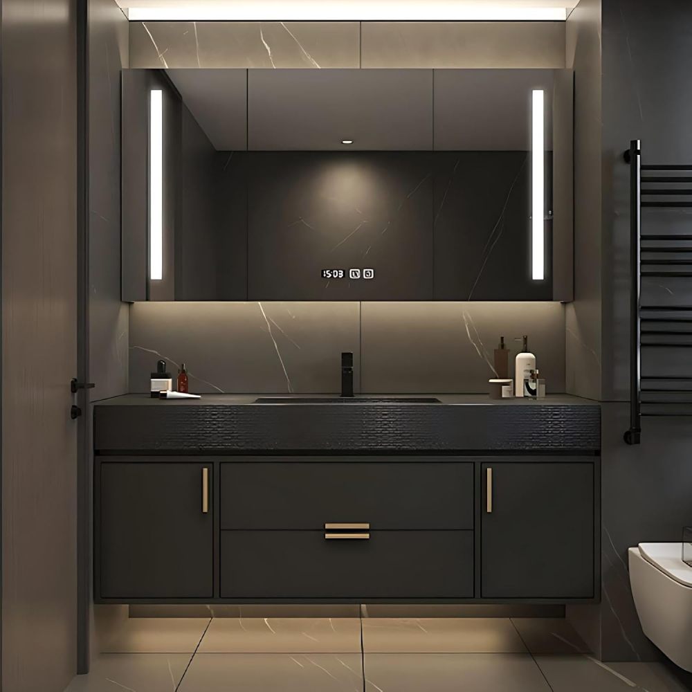 60IN Bathroom Vanity with Sink - Luxury Bathroom Vanity with Anti-Fog Mirror Cabinet, One-Touch Defog & Lighting, Sink Cabinet with Drawers & Doors, No Assembly Required, Black