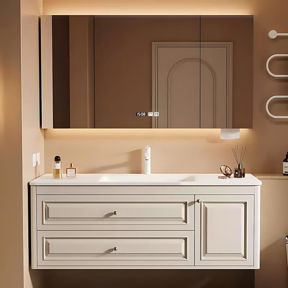72IN Bathroom Vanity with Sink - Bathroom Vanity with Anti-Fog Mirror & Seamless Basin, Multi-Layer Waterproof Coating, Complete Accessorie, Fully Assembled, White