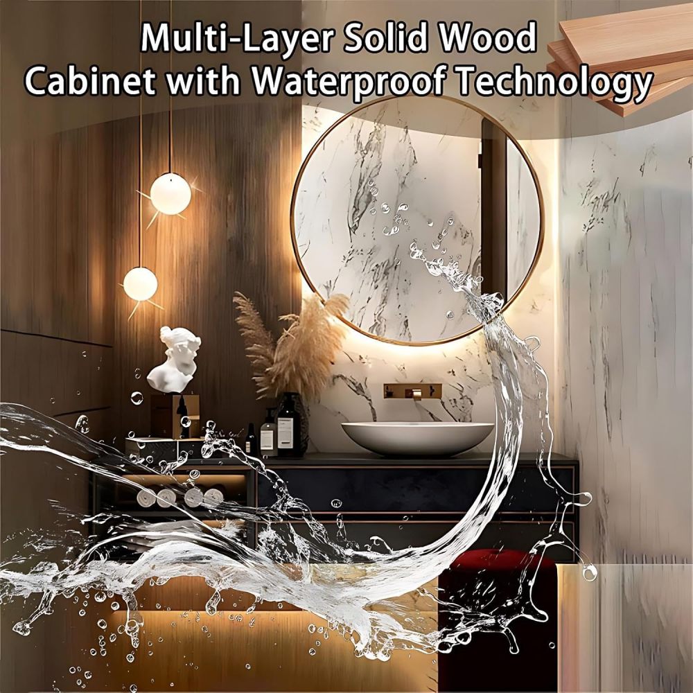 60IN Bathroom Vanity - Luxury Bathroom Vanity with Smart Defogger Mirror, Sink Cabinet with Multiple Storage Areas, Countertop Sink, No Assembly Required, Grey