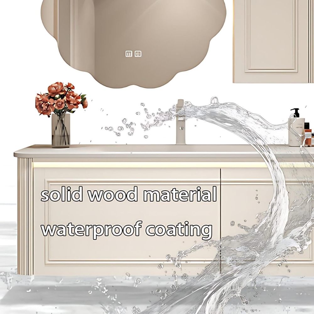 72IN Bathroom Vanity Set Sink - Wall Mounted Small Bathroom Vanity, Smart Anti-Fog Mirror, Waterproof Solid Wood Sink Cabinet, Complete Accessories, Fully Assembled, Off-White