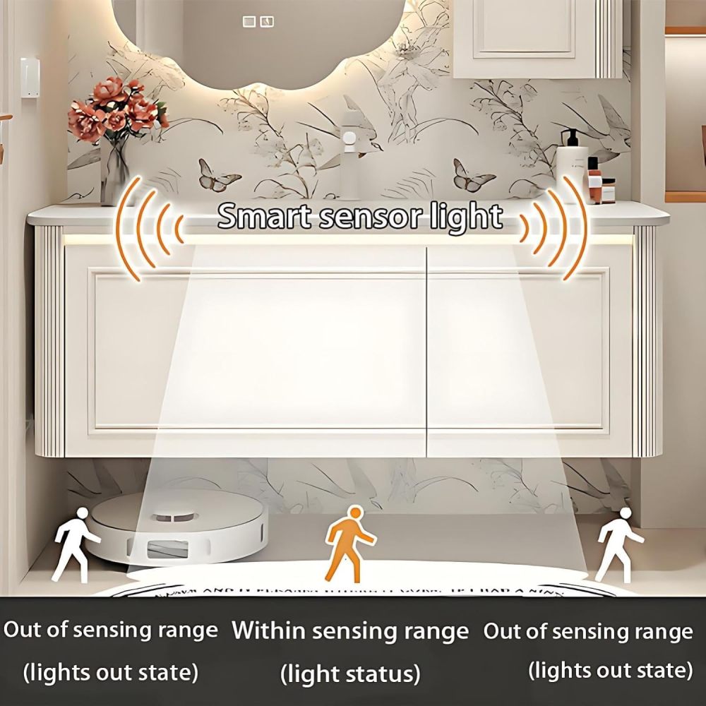 72IN Bathroom Vanity Set Sink - Wall Mounted Small Bathroom Vanity, Smart Anti-Fog Mirror, Waterproof Solid Wood Sink Cabinet, Complete Accessories, Fully Assembled, Off-White