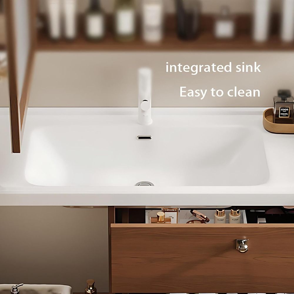 72IN Bathroom Vanity with Sink - Bathroom Vanity with Smart Defogging Mirror, Solid Wood Sink Cabinet with 3 Drawers, Wall-Mounted, Complete Accessories, Fully Assembled, B