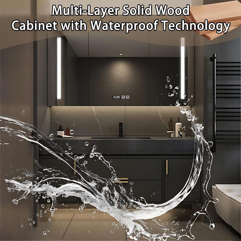 60IN Bathroom Vanity with Sink - Luxury Bathroom Vanity with Anti-Fog Mirror Cabinet, One-Touch Defog & Lighting, Sink Cabinet with Drawers & Doors, No Assembly Required, Black