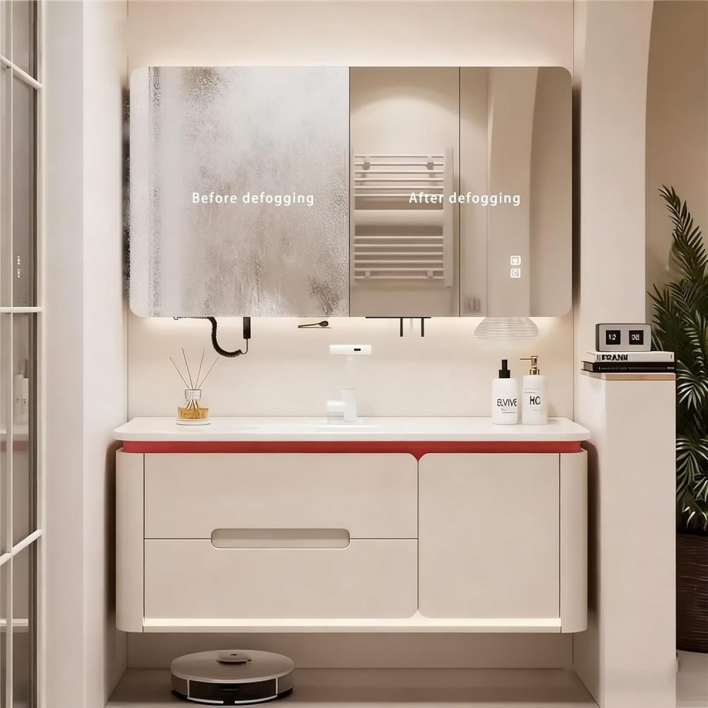 72IN Bathroom Vanity with Sink - Solid Wood Bathroom Vanity with Anti-Fog Mirror & Storage, Wall-Mounted Single Sink Cabinet, Fully Assembled