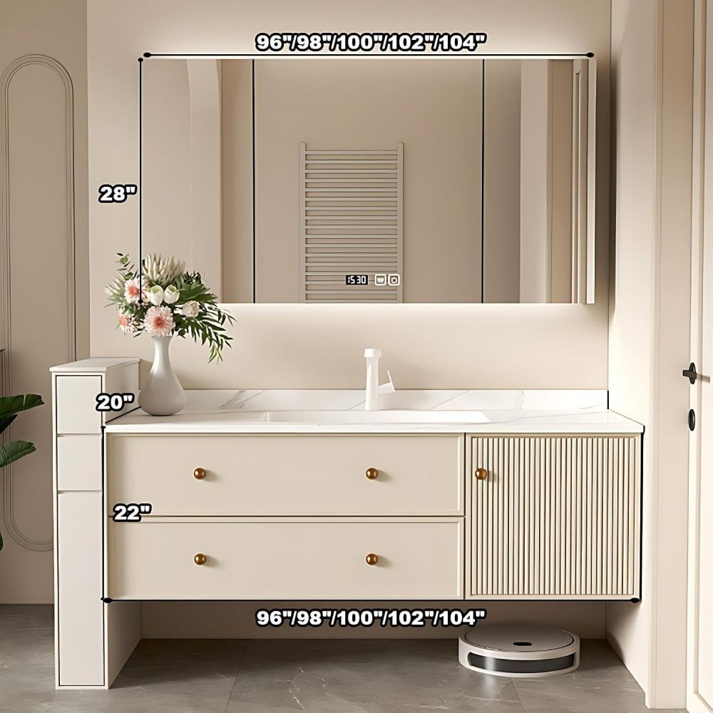 98IN Luxury Bathroom Vanity with Sink - Modern Bathroom Vanity Cabinet, Intelligent Defogging, Large Storage Space, Silent Hinge, Waterproof & Moisture-Proof, Customizable Size, Style A