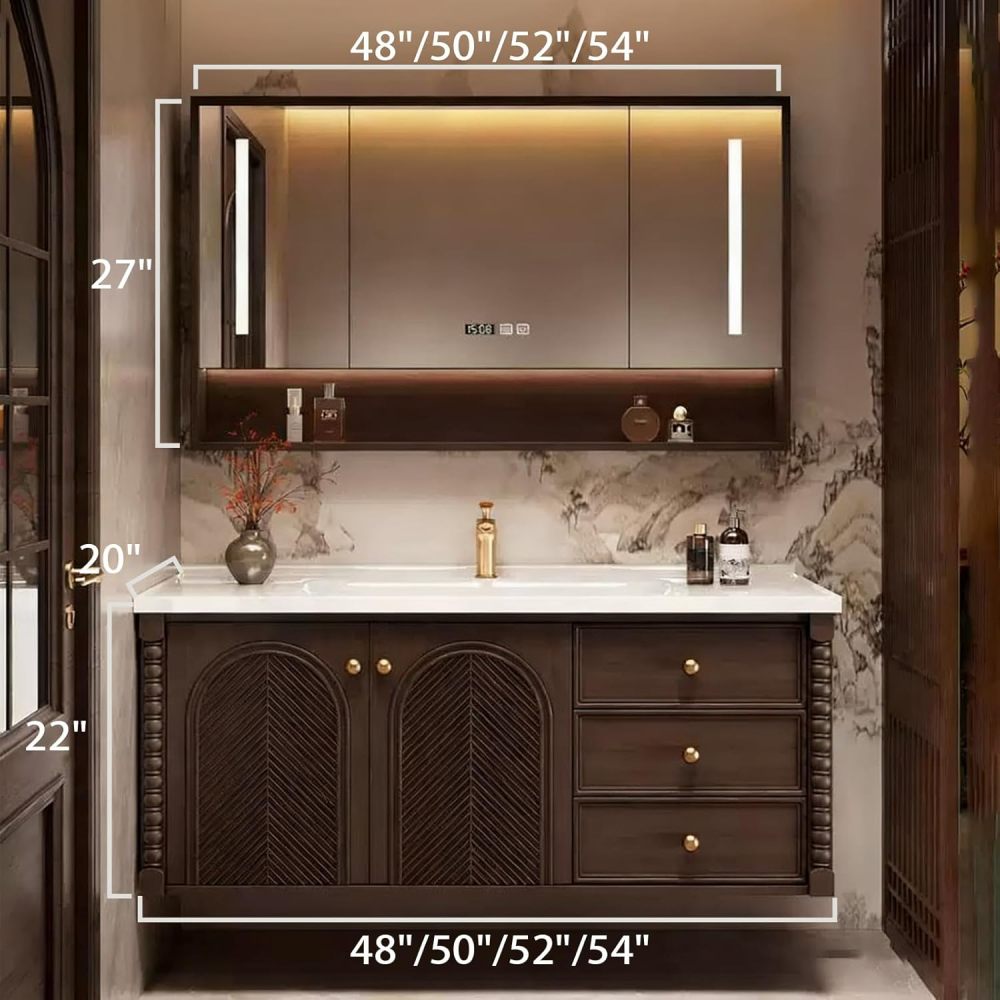 48IN Bathroom Vanity with Sink - Multi-Layered Solid Wood Bathroom Vanity Cabinet, Farmhouse Floating Vanities with Anti-Fog Mirror, Custom Size - Complete Accessories, Mirror Cabinet