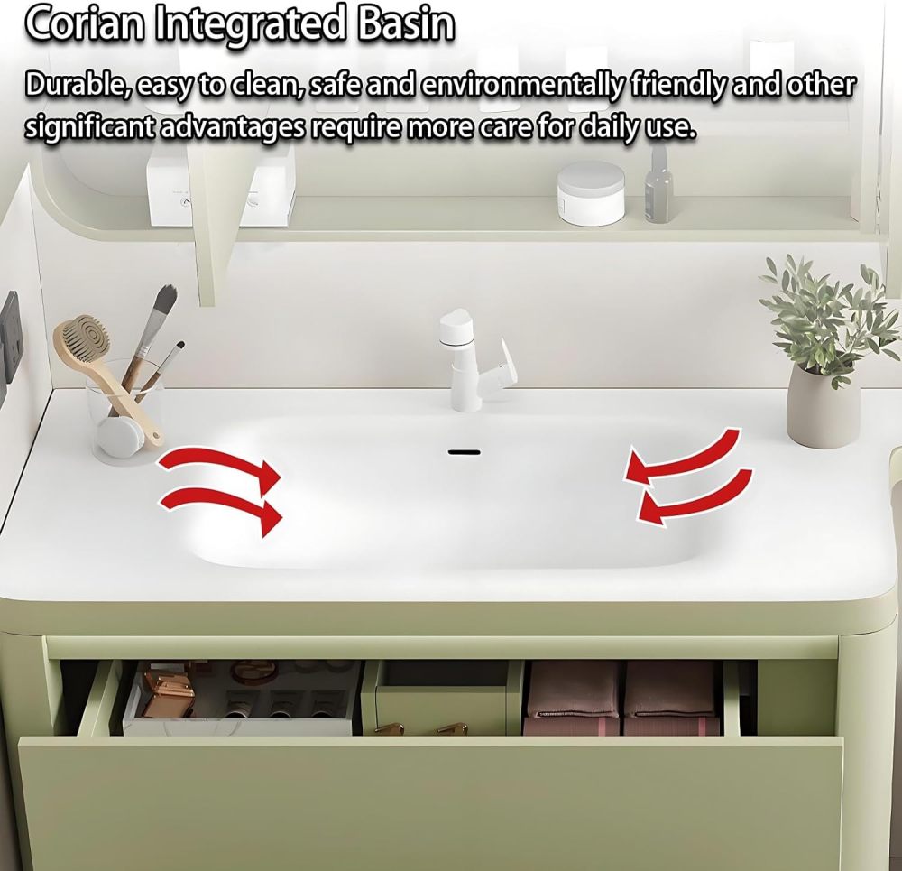 76IN Bathroom Vanity with Sink - Modern Bathroom Sink Cabinet with Extension Strip, Single Floating Sink, Smart Defogging Mirror, Custom Size Option - Complete Accessories, White