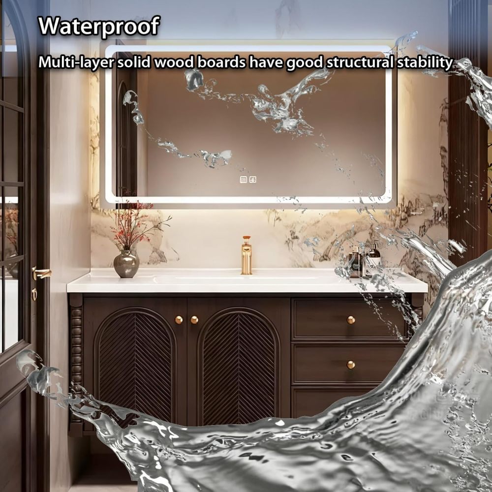 48IN Bathroom Vanity with Sink - Multi-Layered Solid Wood Bathroom Vanity Cabinet, Farmhouse Floating Vanities with Anti-Fog Mirror, Custom Size - Complete Accessories, Mirror Cabinet