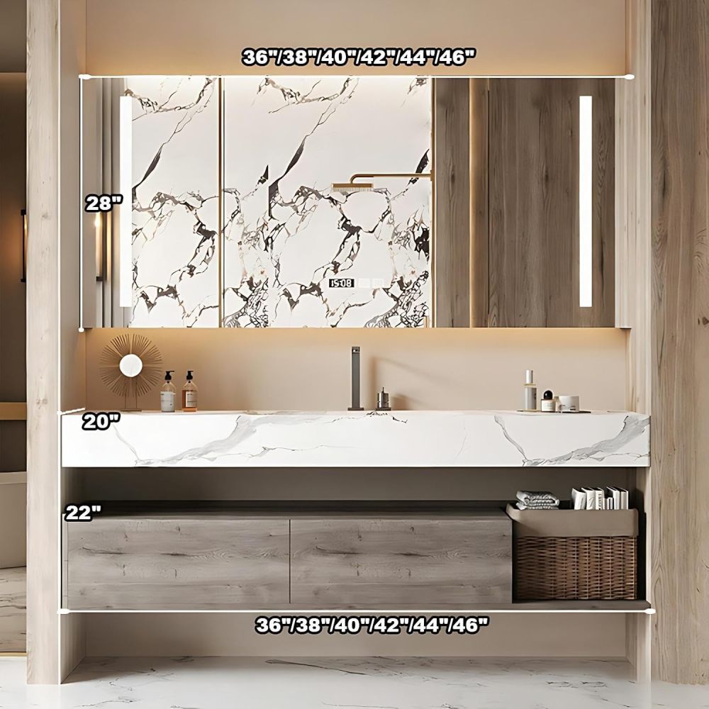 40IN Bathroom Vanity with Sink - Bathroom Vanity with Intelligent Defogging Mirror, Single Floating Sink Design, Multi-Layer Solid Wood, Large Drawer Storage, Customizable Size, Mirror
