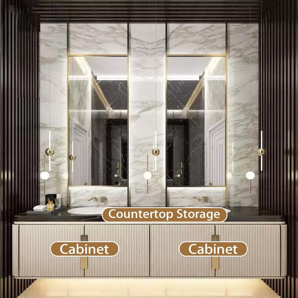 56IN Bathroom Vanity with Sink - Double Sink Vanity with Smart Defrosting Mirror, Solid Wood Bathroom Vanity Cabinet, Water Proof, Custom Complete Accessories, Double Sink