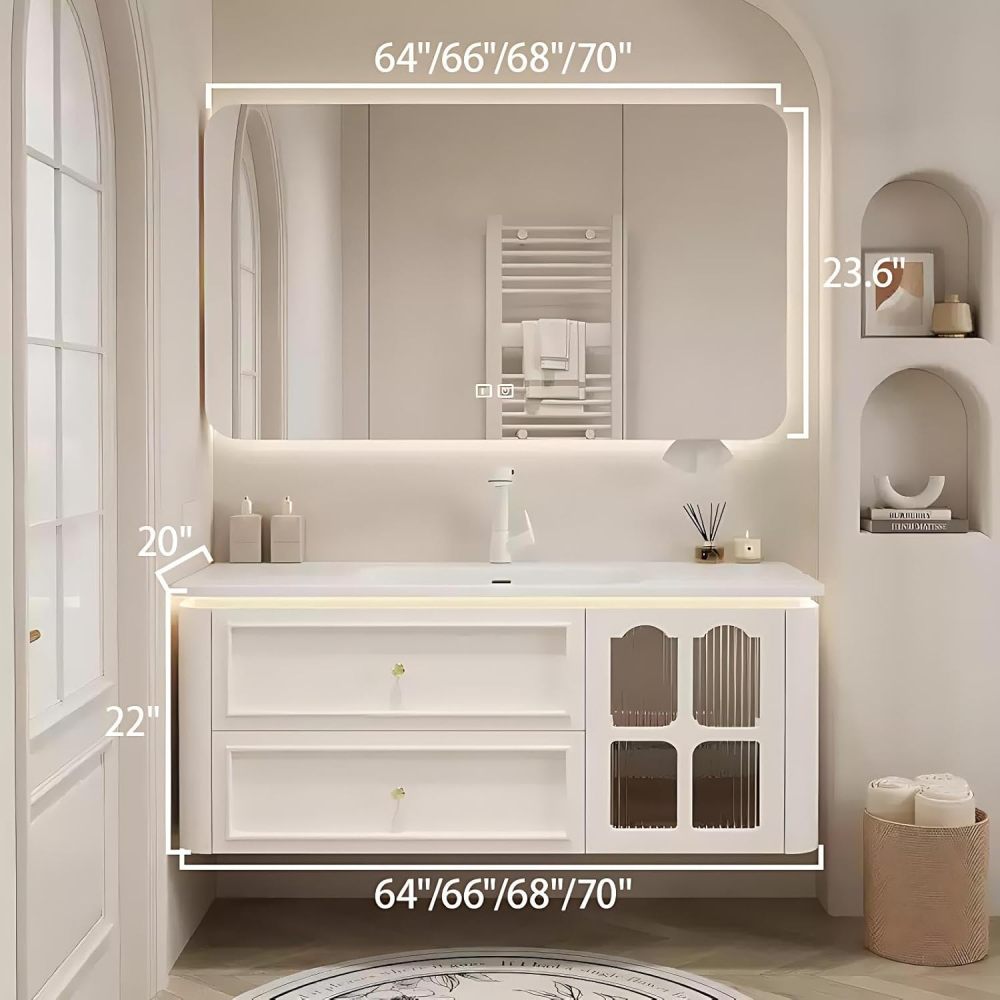 64IN Bathroom Vanity with Sink - Modern Bathroom Vanity Cabinet with Smart Anti-Fog Mirror&Drawers, Floating Design, Waterproof, Customizable Sizes - Complete Accessories, Cabinet Mirror Black
