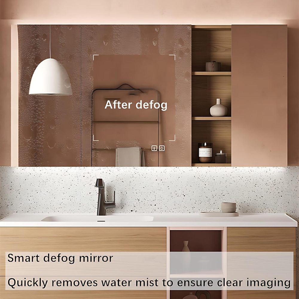 Bathroom Vanity with Sink - Modern Solid Wood Bathroom Sink Cabinet with High-Tech LED Anti-Fog Mirror, Generous Storage, Assembly, Wall-Mounted Floating Vanity (48")
