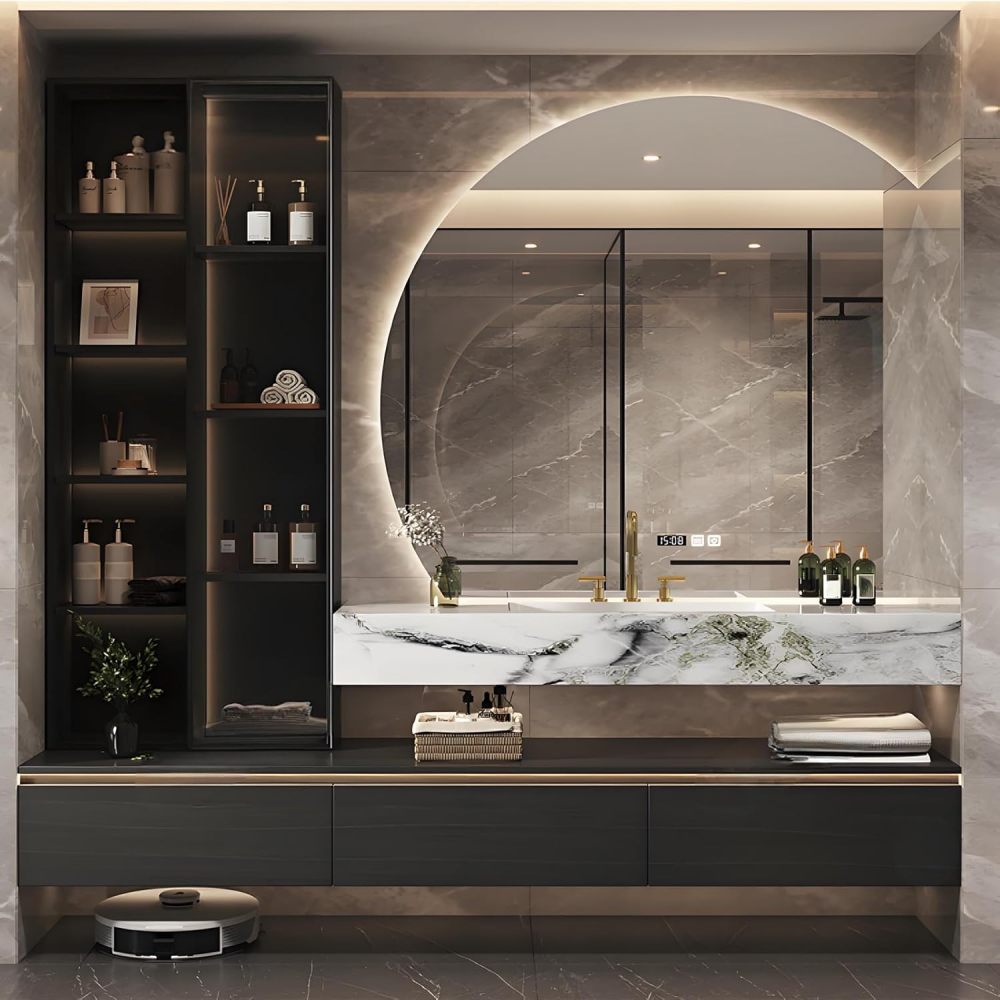 88IN Bathroom Vanity with Sink - Modern Bathroom Sink Cabinet with Smart Anti-Fog Mirror, Floating Vanity, Large Storage Space, Custom Sizes Optional - Complete Accessories Grey