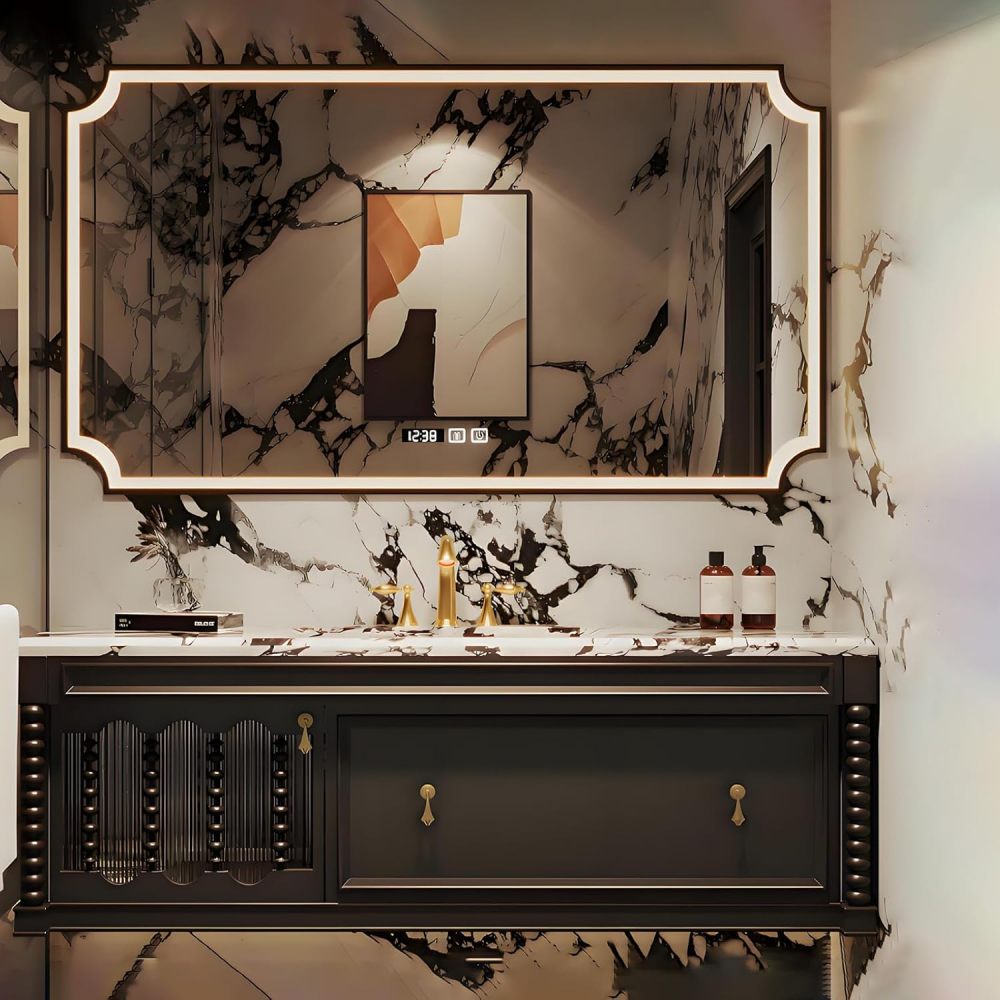 56IN Bathroom Vanity with Sink - Bathroom Sink Cabinet Space Large, Fashion Bathroom Vanity with Smart Defrosting Mirror, Custom Sizes Optional - Complete Accessories Brown