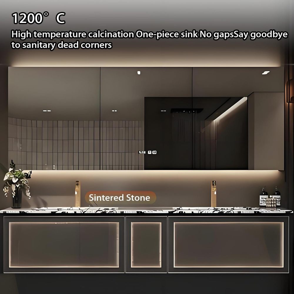 86IN Bathroom Vanity with Sink - Bathroom Sink Cabinet Motion Sensor Light, Bathroom Vanity Double Sink, Smart Defrosting Mirror, Customizable Sizes - Complete Accessories Brown