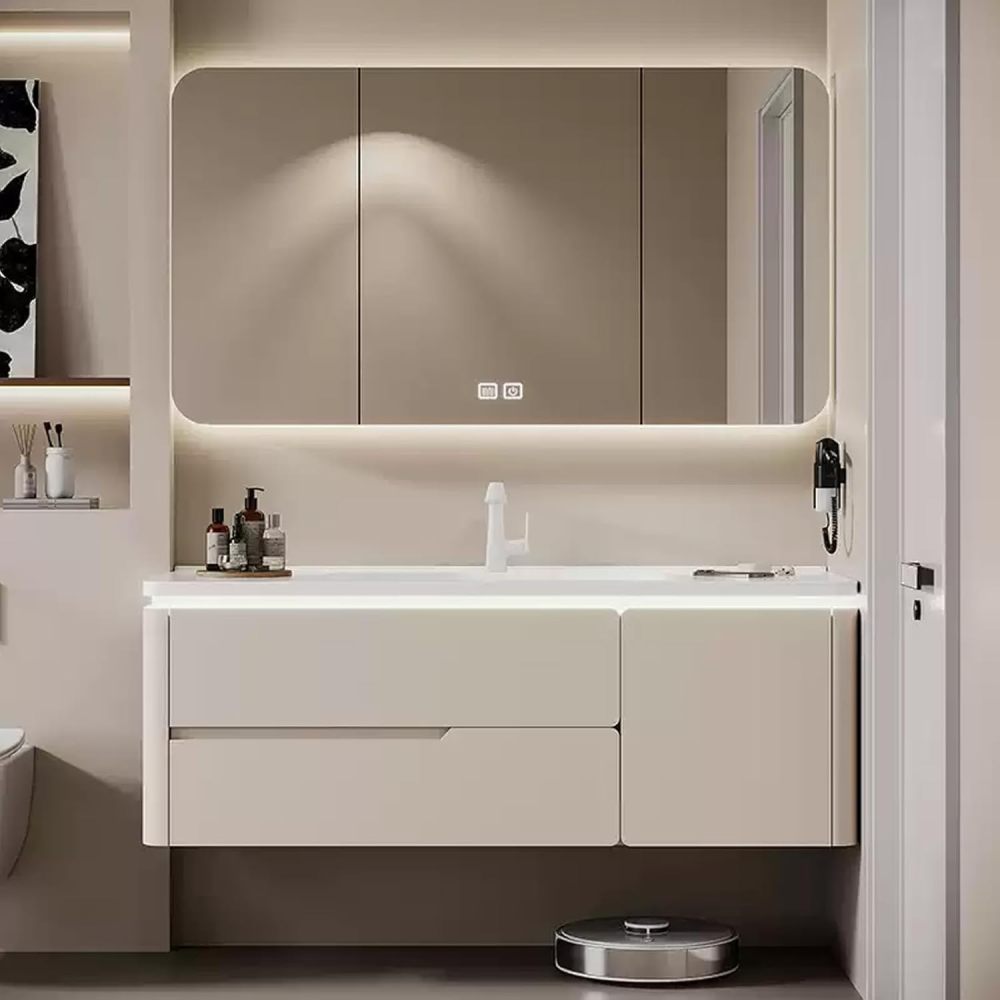 102IN Bathroom Vanity with Sink - Solid Wood Bathroom Sink Cabinet with Sensor Light, Floating Vanity, Smart Anti-Fog Mirror, Customizable Sizes - Complete Accessories Style A