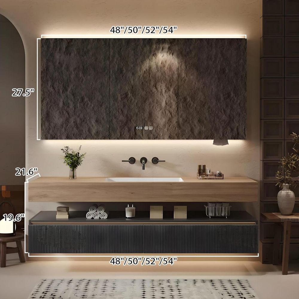 52IN Bathroom Vanity with Sink - Modern Hanging Bathroom Vanity, Smart Defrosting Mirror, 2 Storage Drawers, Large Capacity Storage Space, Custom Blue