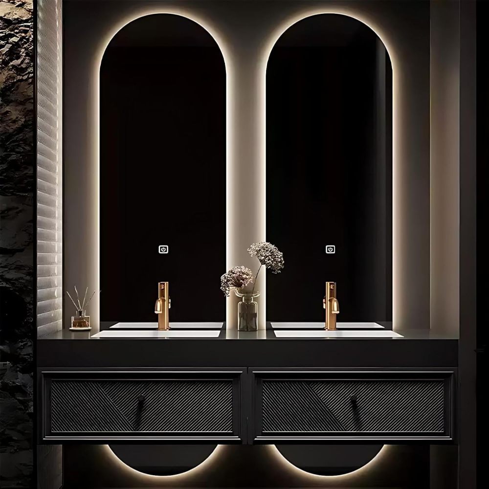 66IN Bathroom Vanity with Sink - Bathroom Vanity Cabinet with Smart Anti-Fog Mirror, Double Floating Sink, Multi-Layer Solid Wood, Customizable Size - Complete Accessories, Black